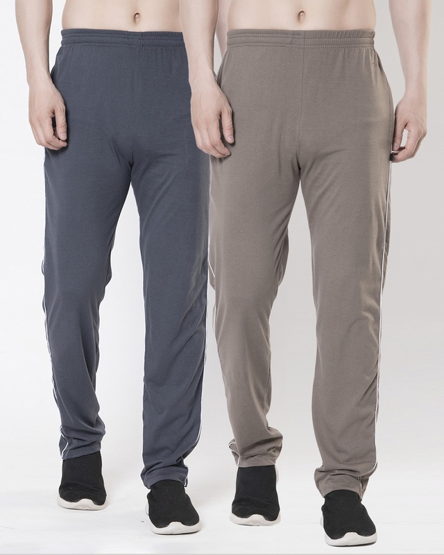Shop Pack of 2 Men's Grey & Beige Track Pants-Front
