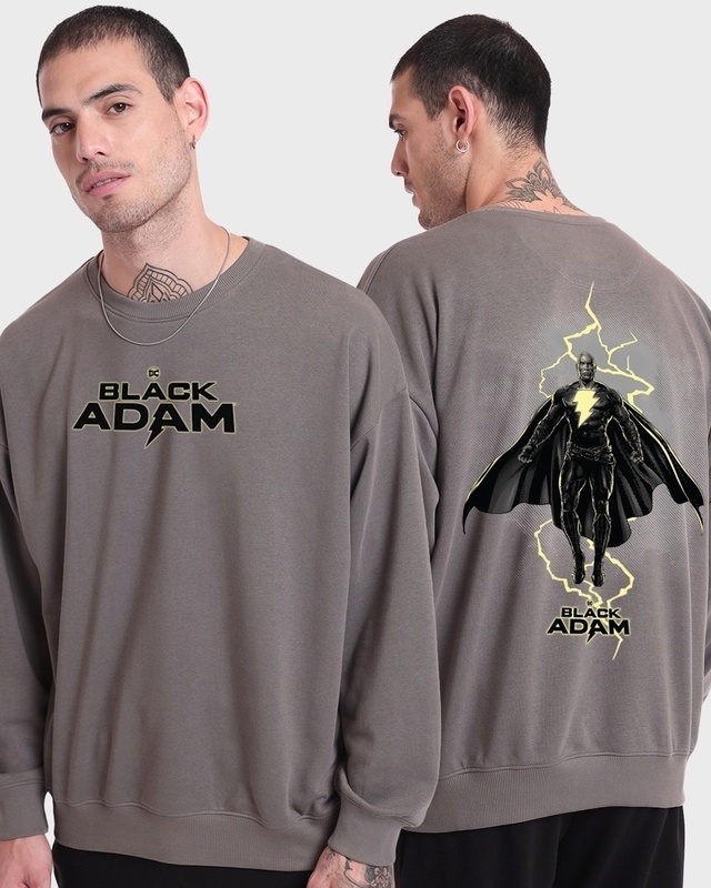 Shop Men's Grey Black Adam Graphic Printed Oversized Sweatshirt-Front