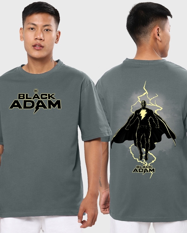 Shop Men's Grey Black Adam Graphic Printed Oversized T-shirt-Front