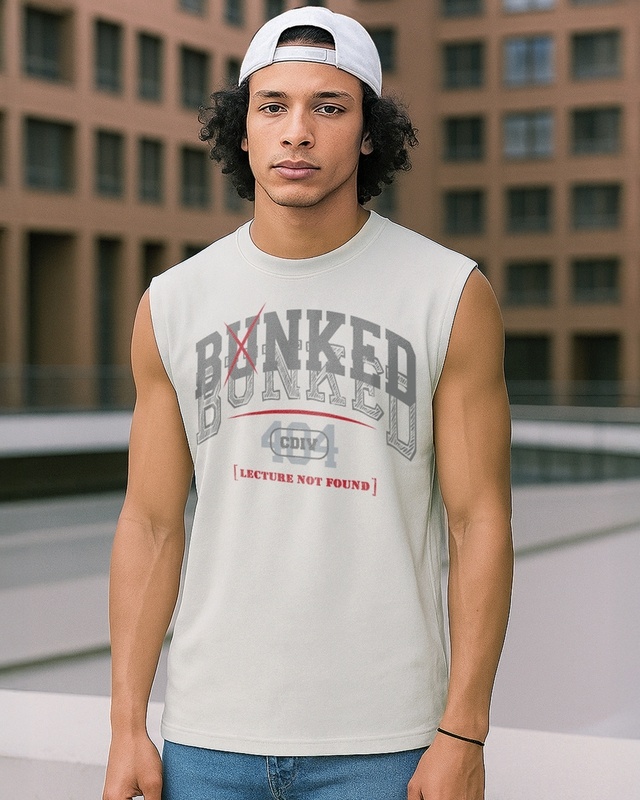 Shop Men's Grey Bunked Typography Boxy Fit Vest-Front