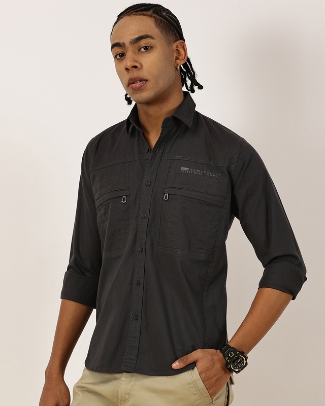 Shop Men's Black Cargo Shirt-Front
