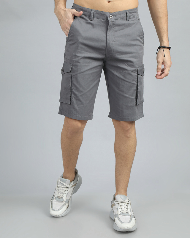 Shop Men's Grey Cargo Shorts-Front
