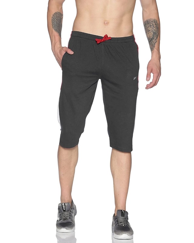 Shop Men's Grey Casual Cotton Capri Three by Fourth-Front