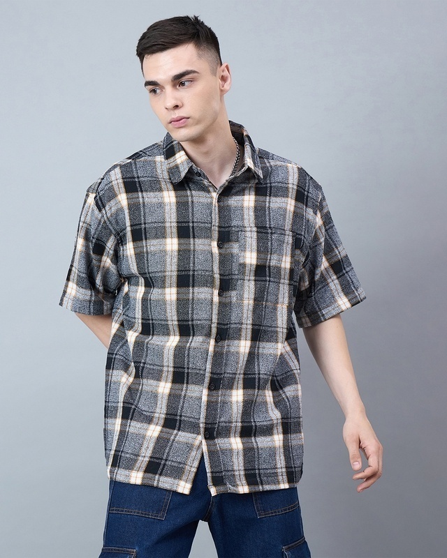 Shop Men's Grey Checked Oversized Shirt-Front
