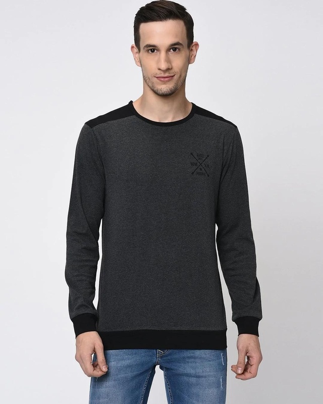Shop Men's Grey Color Block Slim Fit T-shirt-Front