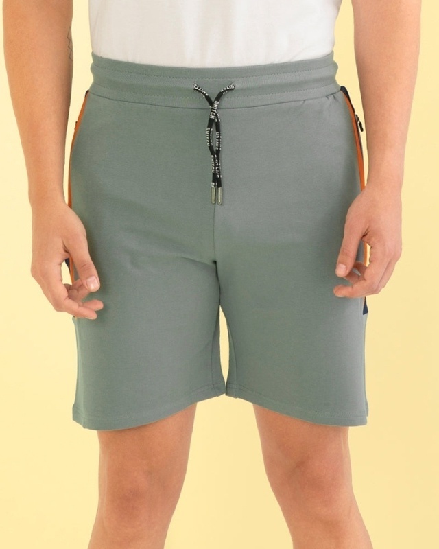 Shop Men's Grey Color Block Sports Shorts-Front