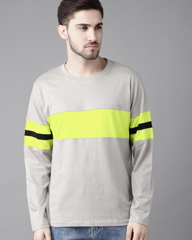 Shop Men's Grey Color Block T-shirt-Front