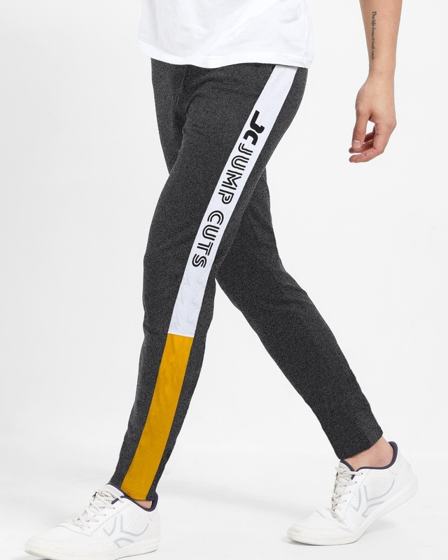 Shop Men's Grey Color Blocked Track Pants-Front
