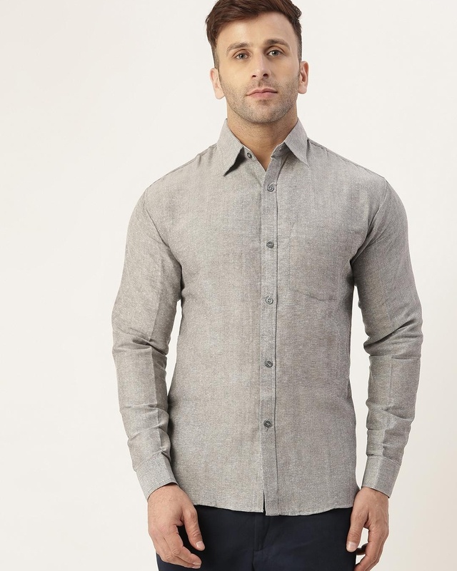 Shop Men's Grey Cotton Shirt-Front