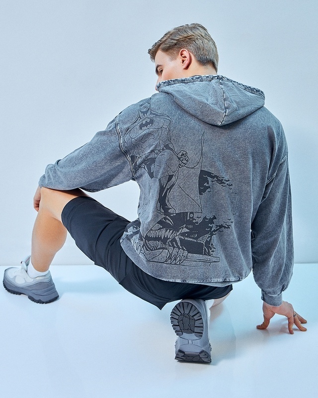 Shop Men's Grey Crusader Graphic Printed Oversized Hoodie-Front