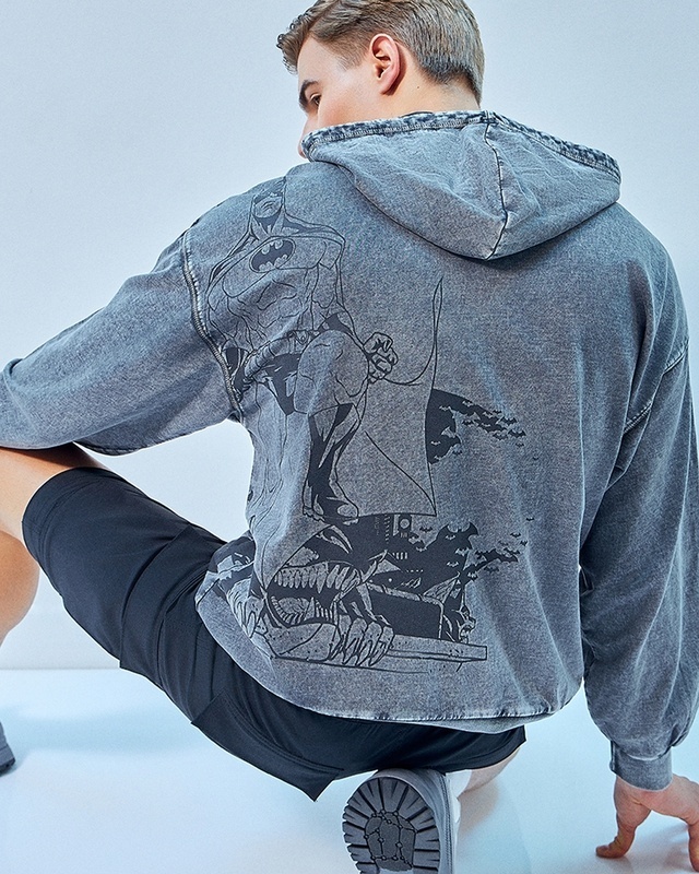 Shop Men's Grey Crusader Graphic Printed Oversized Hoodie-Front