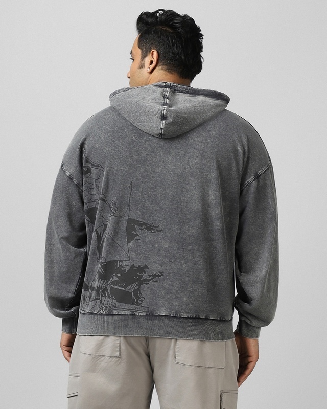 Shop Men's Grey Crusader Graphic Printed Oversized Plus Size Hoodies-Front