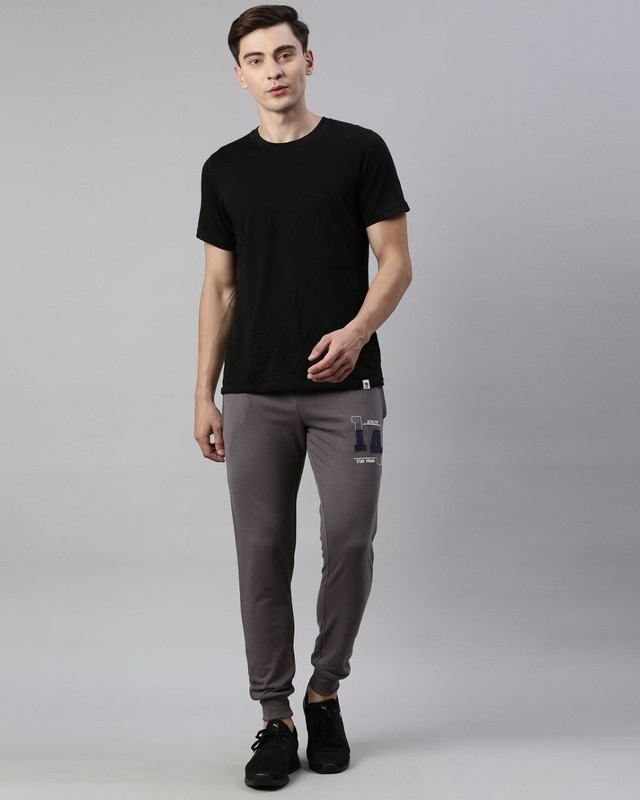 Shop Men's Grey Embroidered Slim Fit Joggers-Front