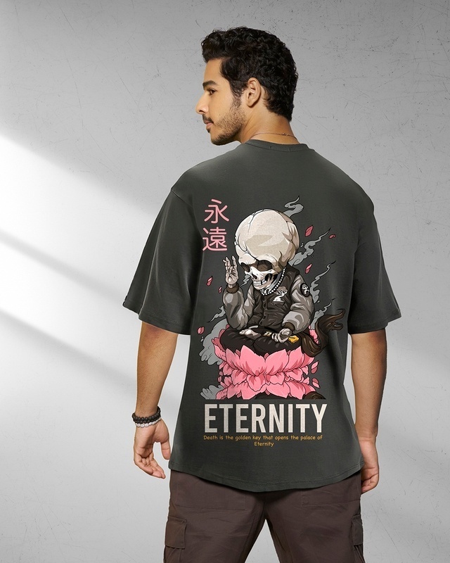Shop Men's Grey Eternity Graphic Printed Oversized T-shirt-Front