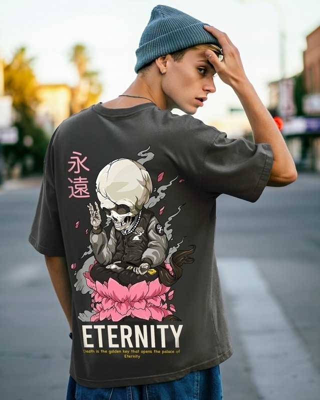 Shop Men's Grey Eternity Graphic Printed Oversized T-shirt-Front