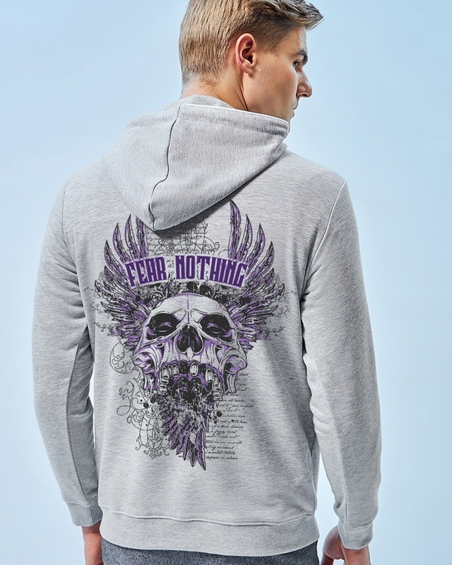 Shop Men's Grey Fear Nothing Graphic Printed Hoodies-Front