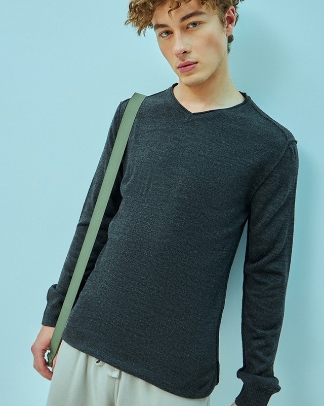 Shop Men's Grey Flat Knit Sweater-Front