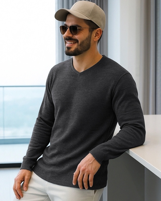 Shop Men's Grey Flat Knit Sweater-Front