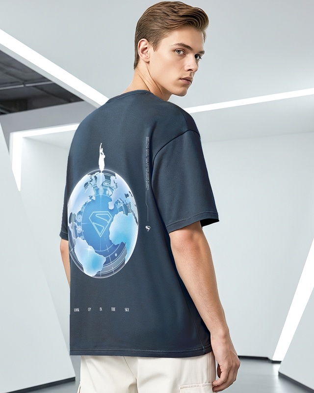 Shop Men's Grey Fortress Solitude Graphic Printed Oversized T-shirt-Front