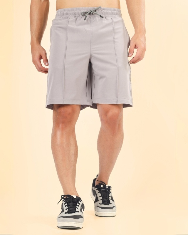 Shop Men's Grey Front Pleated Relaxed Fit Shorts-Front