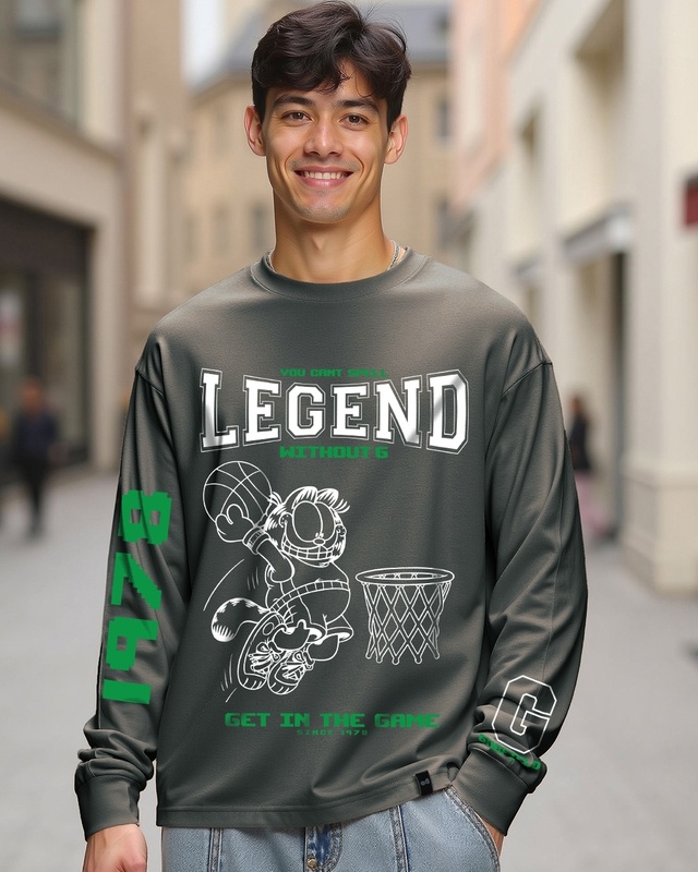 Men's Grey Garfield Graphic Printed Oversized T-shirt-Front Bewakoof Shop Men's Grey Garfield Graphic Printed Oversized T-shirt-Front