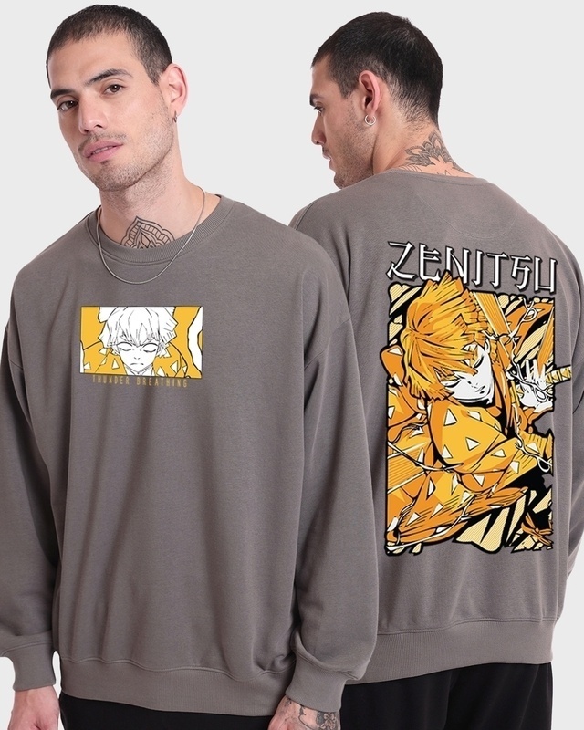 Shop Men's Grey Godspeed Graphic Printed Oversized Sweatshirt-Front