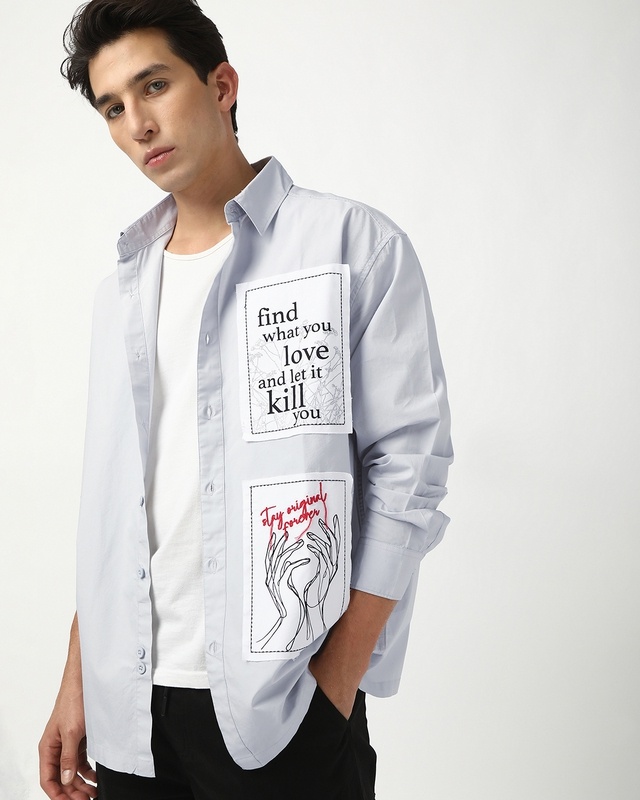 Shop Men's Grey Stay Original Graphic Printed Oversized Shirt-Front
