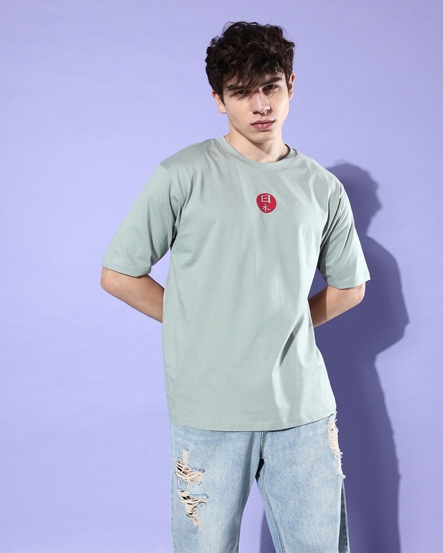 Shop Men's Grey Graphic Printed Oversized T-shirt-Front