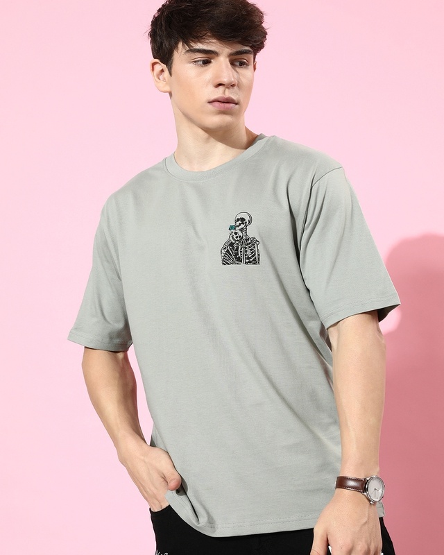 Shop Men's Grey Graphic Printed Oversized T-shirt-Front