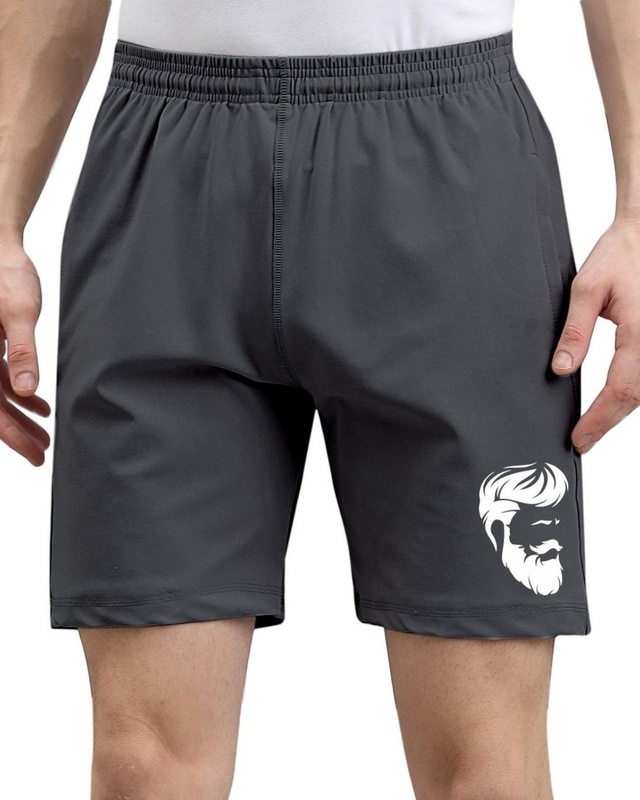 Shop Men's Grey Graphic Printed Shorts-Front