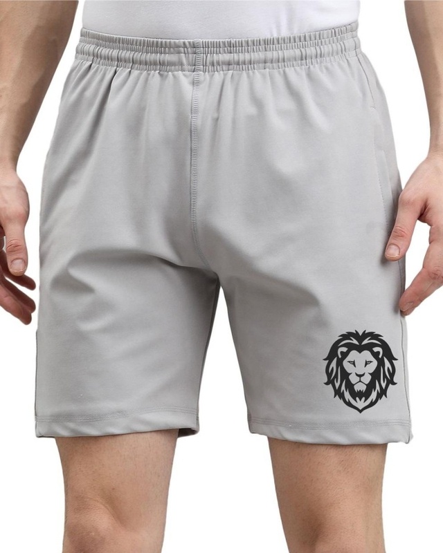 Shop Men's Grey Graphic Printed Shorts-Front