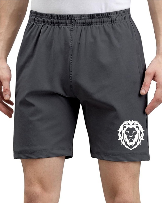 Shop Men's Grey Graphic Printed Shorts-Front