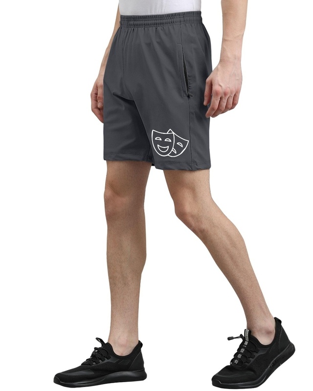 Shop Men's Grey Graphic Printed Shorts-Front