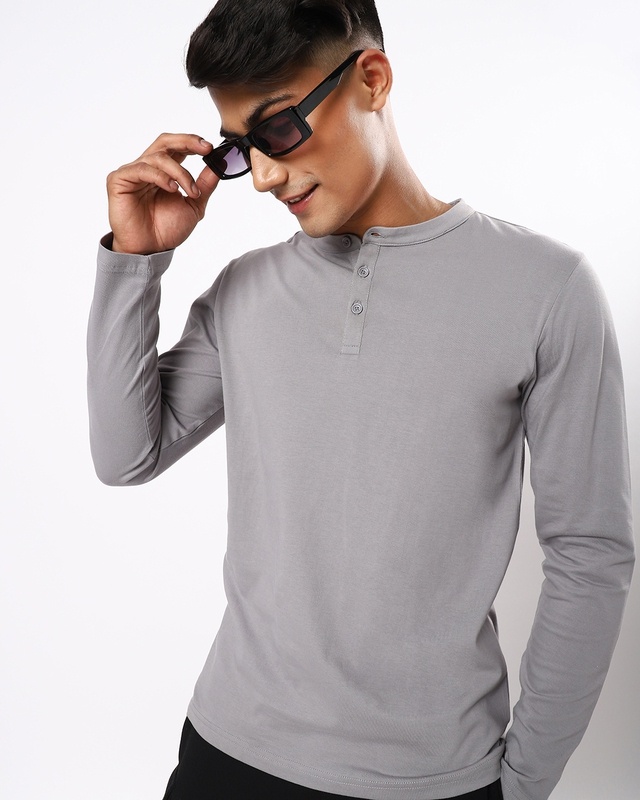 Shop Men's Grey Henley T-shirt-Front