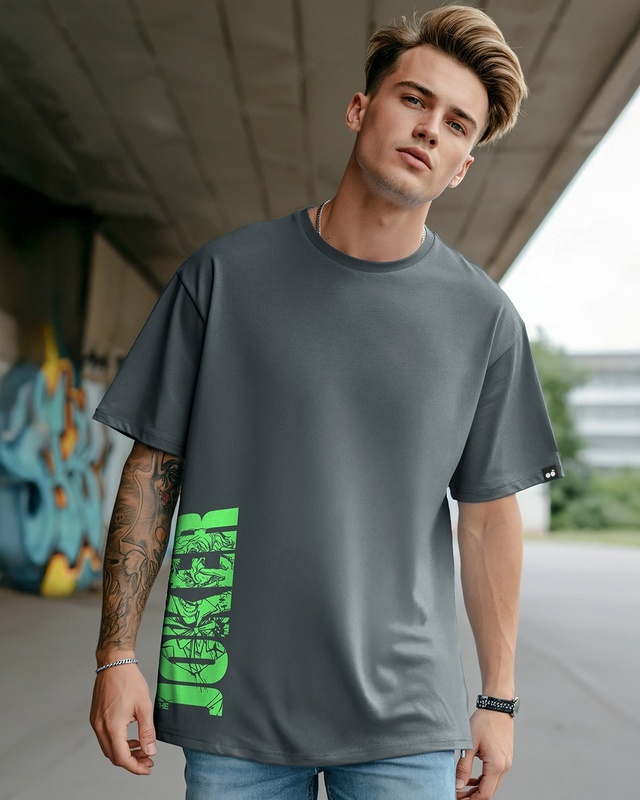 Shop Men's Grey Joker Typography Oversized T-shirt-Front