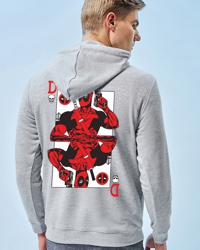 Shop Men's Grey King Deadpool Graphic Printed Hoodies-Front