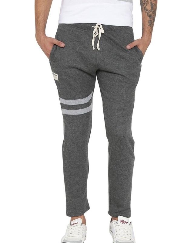Shop Men's Grey Knee Striped Track Pants-Front