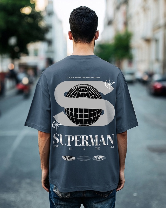 Shop Men's Grey Kryptonian Heritge Graphic Printed Oversized T-shirt-Front