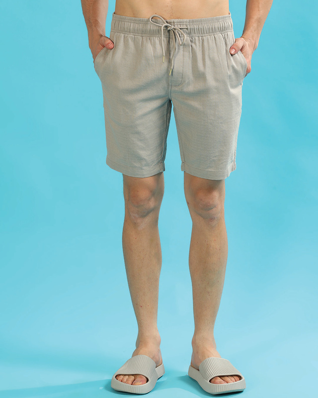 Shop Men's Grey Linen Shorts-Front