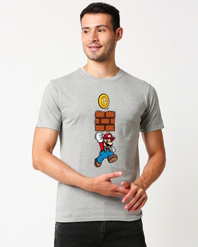Shop Men's Grey Mario Cotton T-shirt-Front