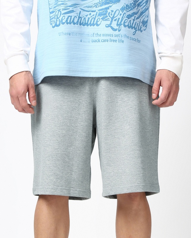 Shop Men's Grey Melange Oversized Shorts-Front