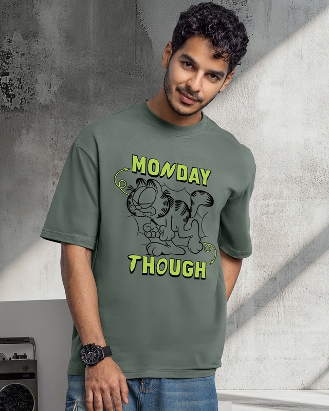 Shop Men's Grey Monday Though Graphic Printed Oversized T-shirt-Front