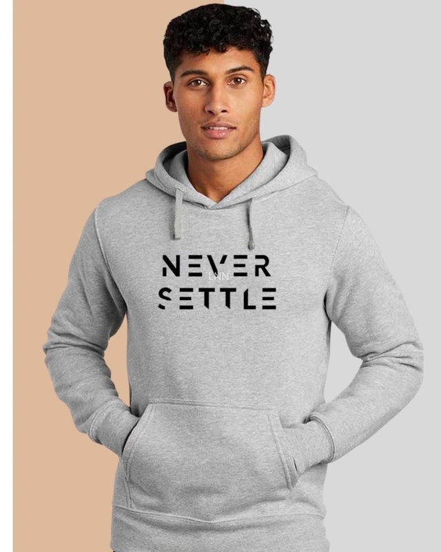 Shop Men's Grey Never Settle Typography Hoodie-Front