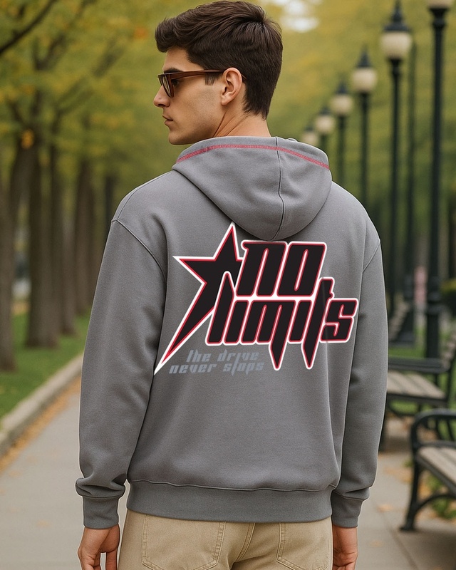 Shop Men's Grey No Limits Typography Oversized Hoodies-Front