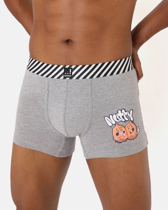 Shop Men's Grey Nutty Graphic Printed Cotton Trunks-Front