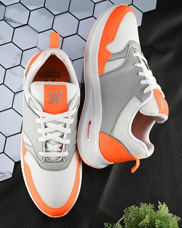 Shop Men's Grey & Orange Color Block Running Shoes-Front