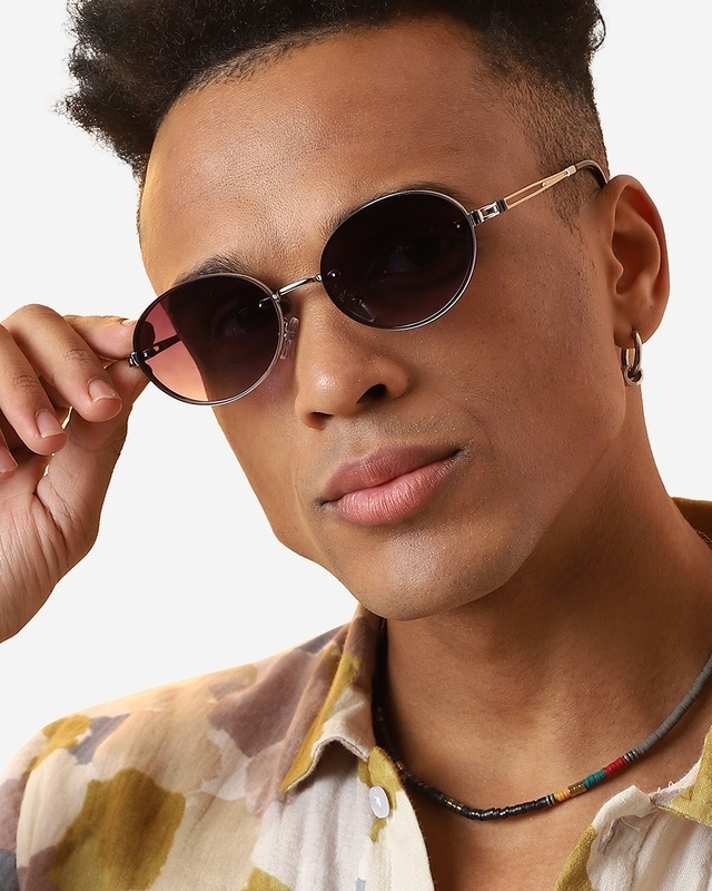 Shop Men's Grey Oval Polarised Lens Sunglasses-Front