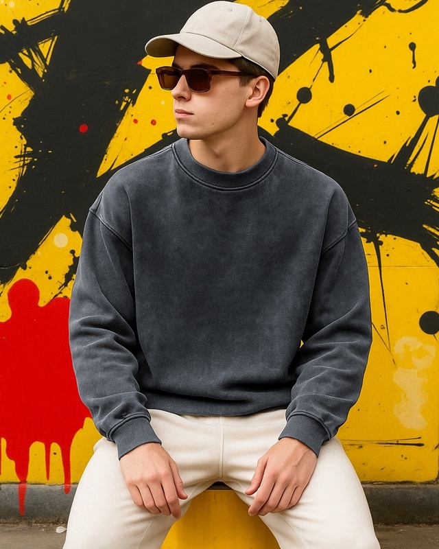 Shop Men's Grey Oversized Acid Wash Sweatshirt-Front