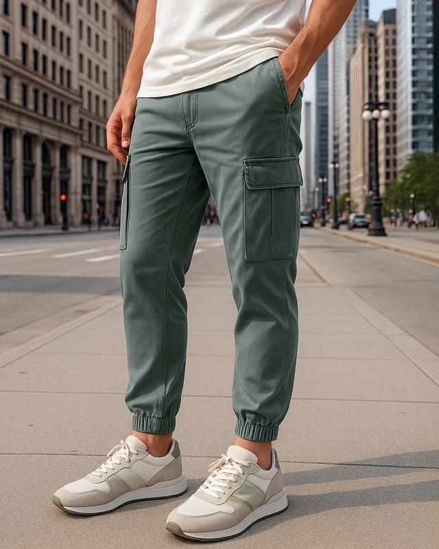 Shop Men's Grey Oversized Cargo Jogger Pants-Front
