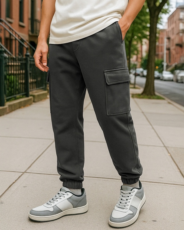 Shop Men's Grey Oversized Cargo Joggers-Front